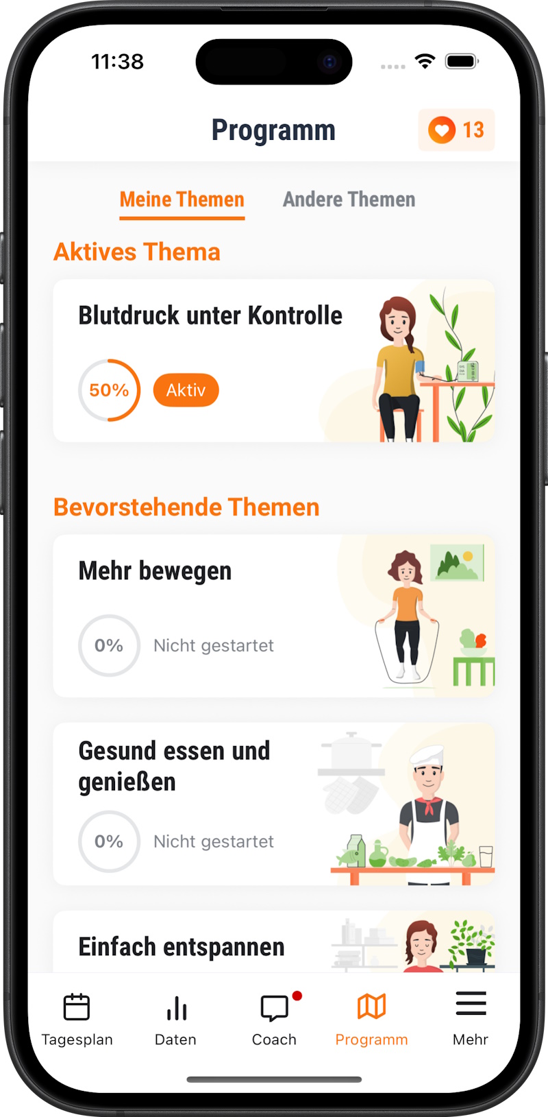 Screenshot des Screens der Manoa Plus App