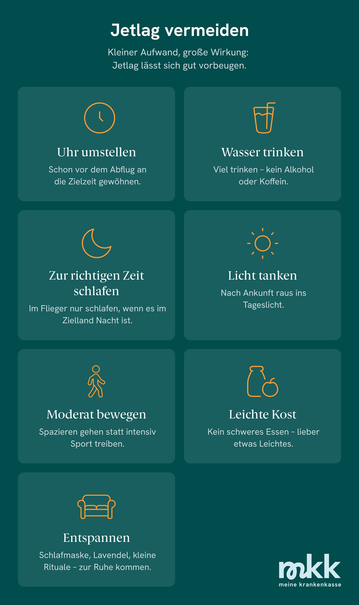 Die Infografik beschreibt, wie sich ein Jetlag vermeiden l&auml;sst.