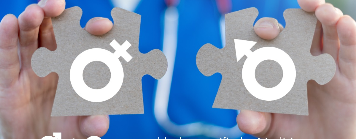 zwei H&auml;nde, die Puzzleteile mit den Zeichen weiblich und m&auml;nnlich zeigen