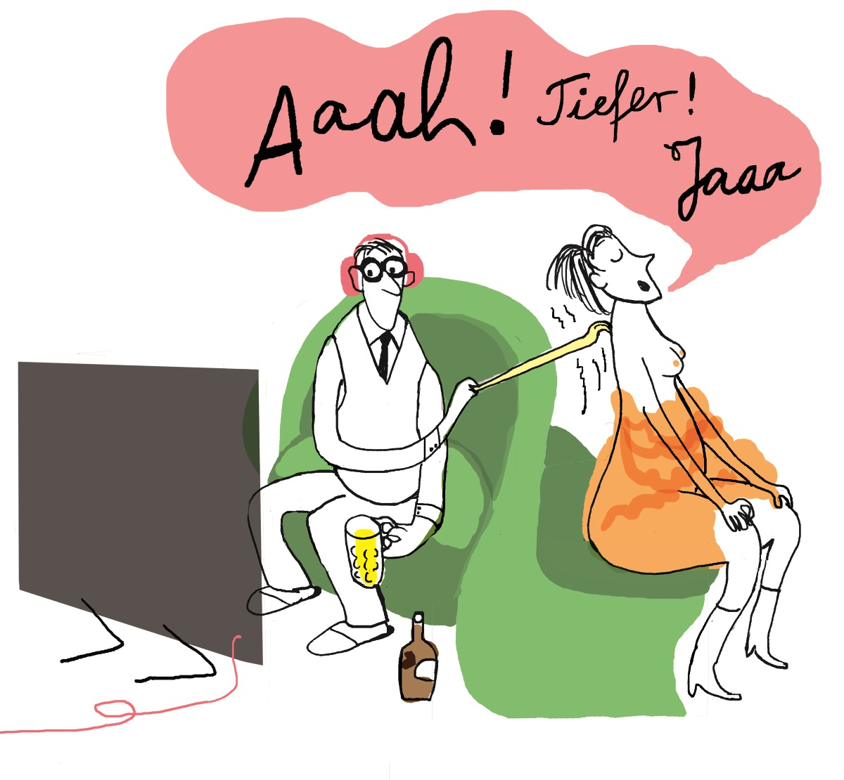 Illustration: Mann kratzt Frau am R&uuml;cken, und sie gibt leidenschaftliche Ger&auml;usche von sich