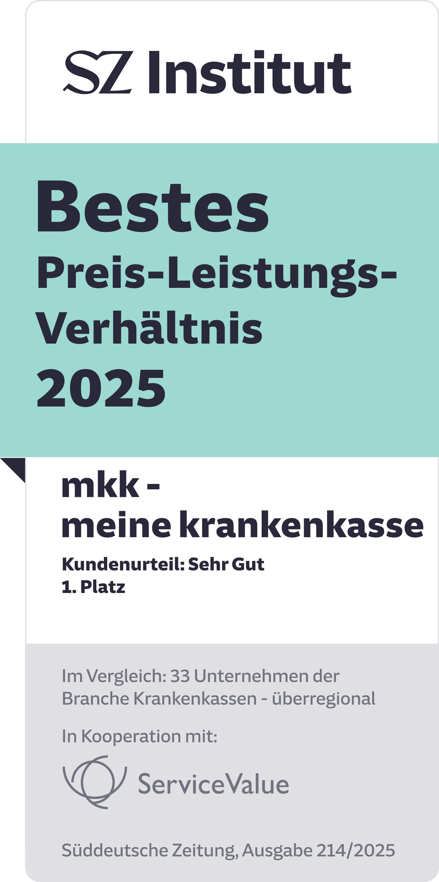 G&uuml;tesiegel des SZ-Instituts zum Preis-Leistungs-Verh&auml;ltnis