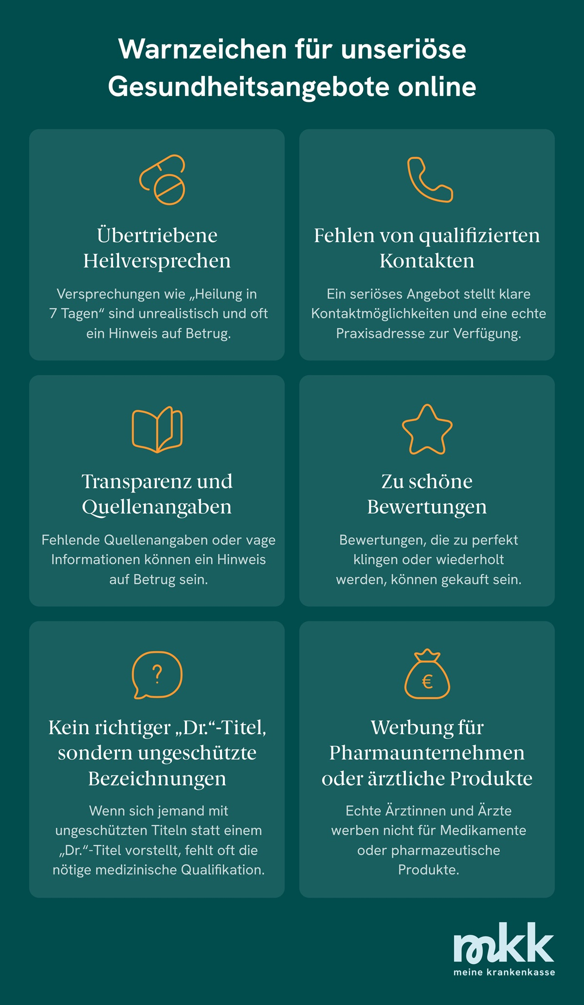Infografik zu Warnzeichen f&uuml;r unseri&ouml;se Gesundheitsangebote im Netz