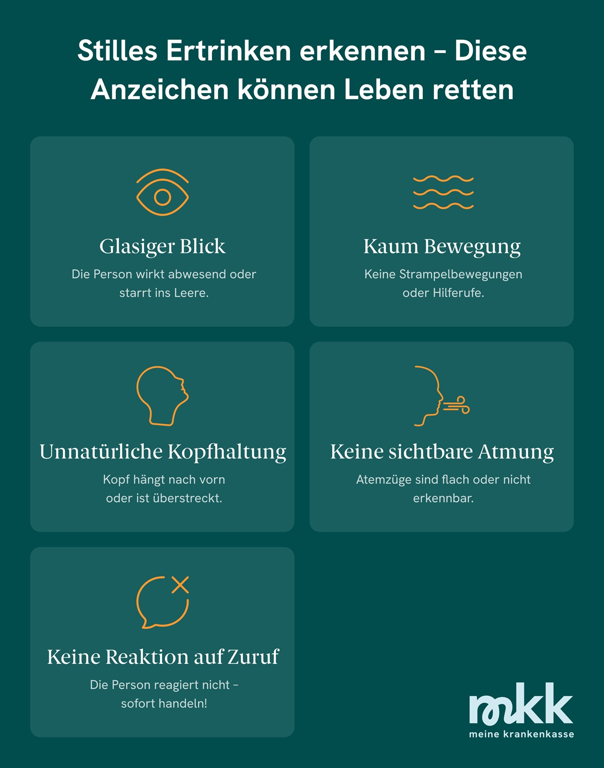 Eine Infografik zeigt, wie man stilles ertrinken erkennt.